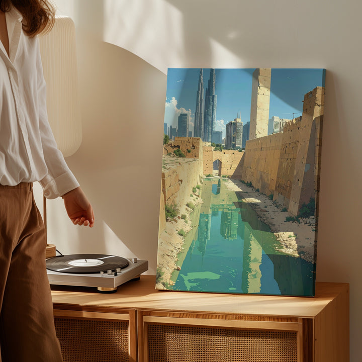 Antiquity Meets Modernity Canvas – Stone Aqueduct & Futuristic City Skyline - Gifitto