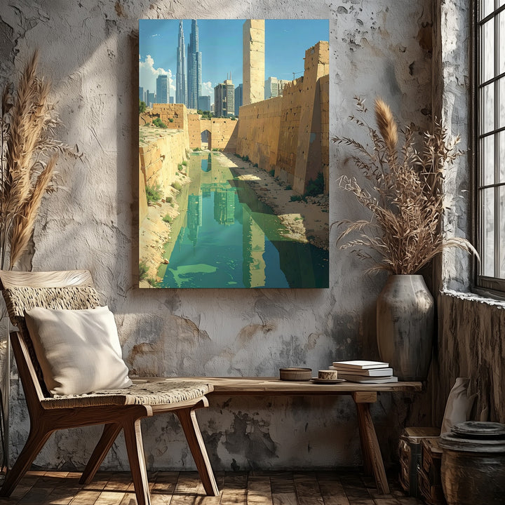 Antiquity Meets Modernity Canvas – Stone Aqueduct & Futuristic City Skyline - Gifitto