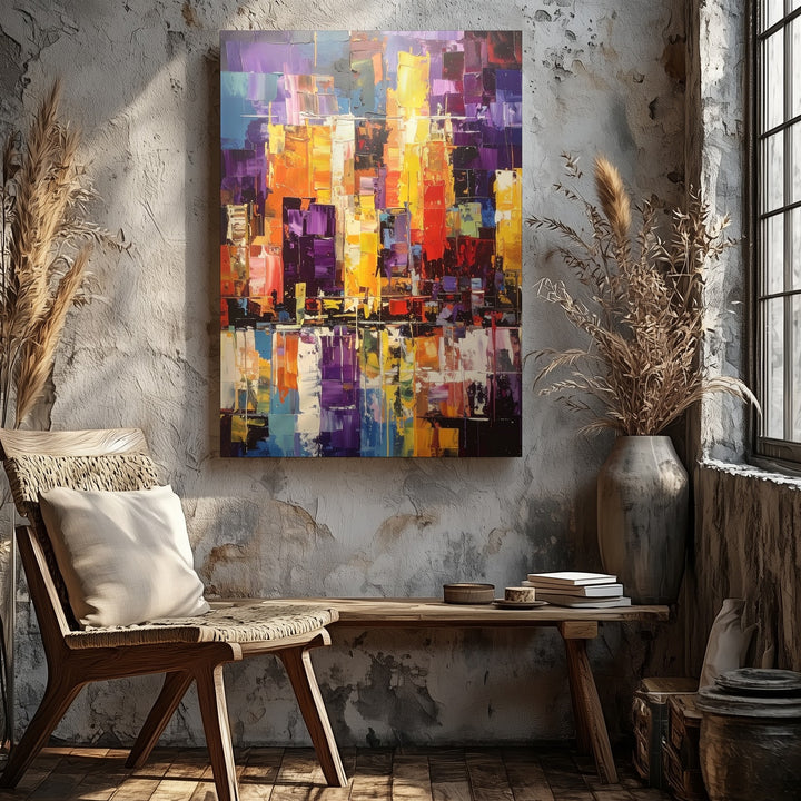 Abstract Cityscape Canvas – Bold Urban Energy with Palette Knife Strokes - Gifitto