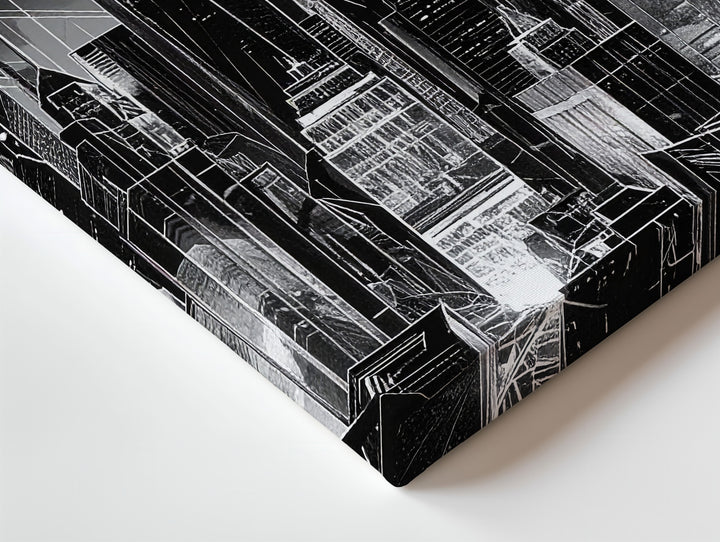Futuristic City Skyline Canvas – Black-and-White Sci-Fi Architecture with Empire State Building - Gifitto