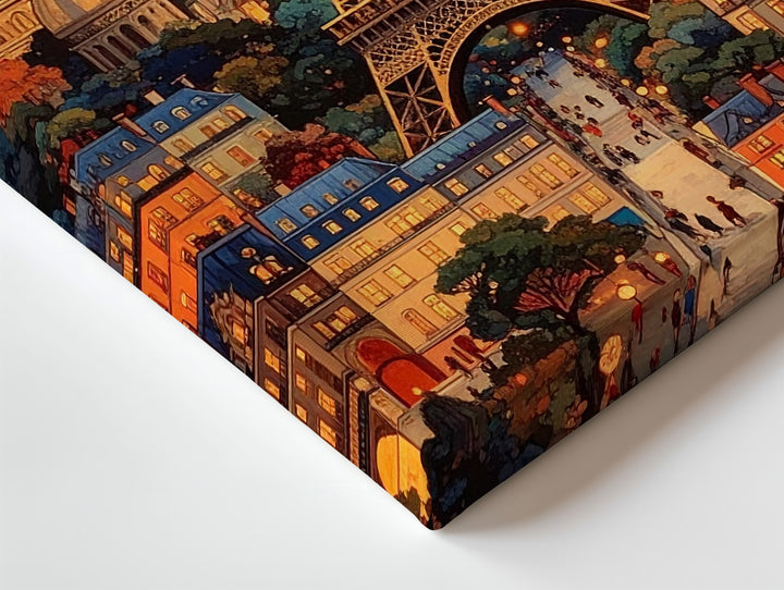 Whimsical Paris Cityscape Canvas – Eiffel Tower, Sacré-Cœur & Magical Night Sky - Gifitto
