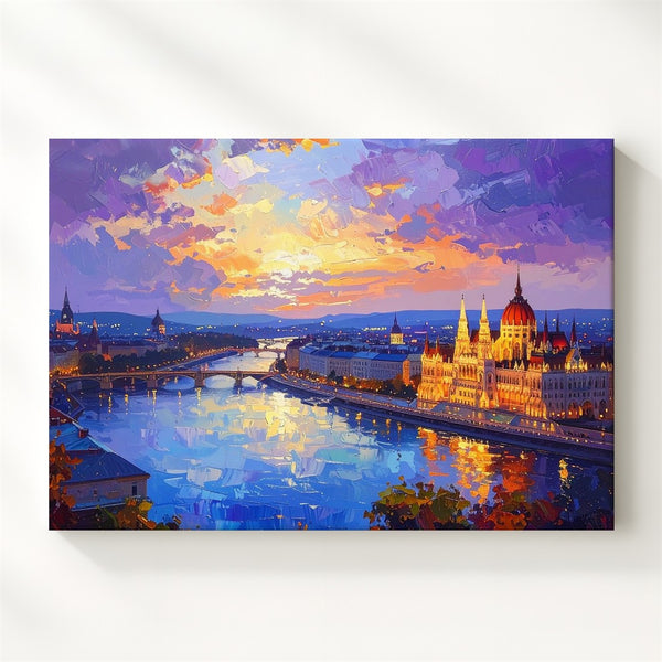 Twilight Reflections Canvas – Romantic European River City at Sunset - Gifitto