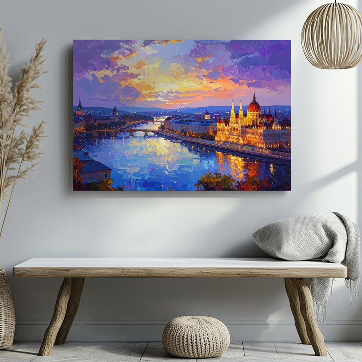 Twilight Reflections Canvas – Romantic European River City at Sunset - Gifitto