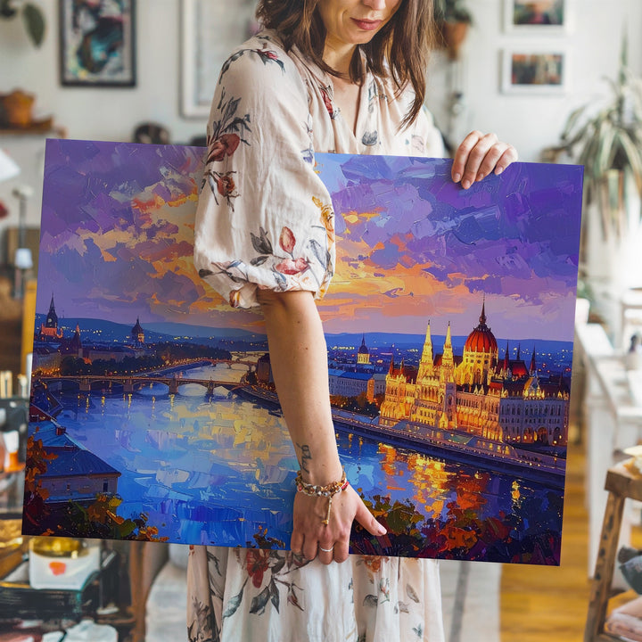 Twilight Reflections Canvas – Romantic European River City at Sunset - Gifitto