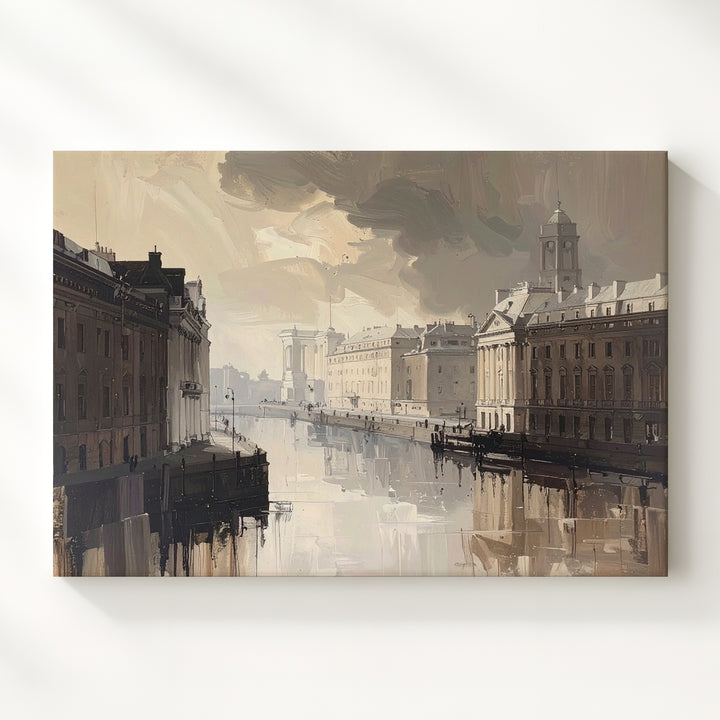 Sepia Silence Cityscape Canvas – Moody European Canal in Mist - Gifitto