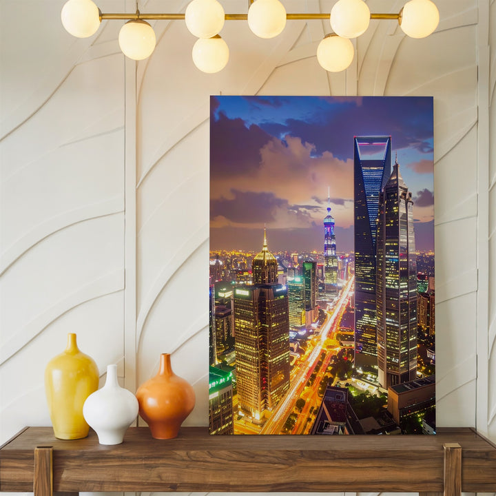 Shanghai Night Cityscape Canvas – Illuminated Skyscrapers and Lively Streets - Gifitto