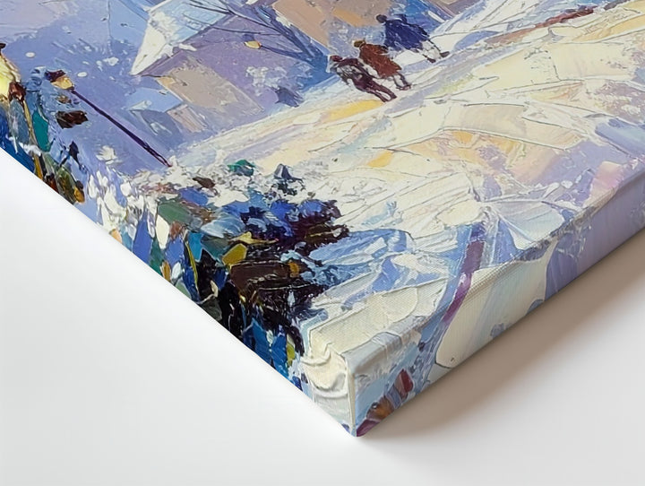 Snowlit Village Evening Canvas – Impressionist Winter Scene with Pastel Hues - Gifitto