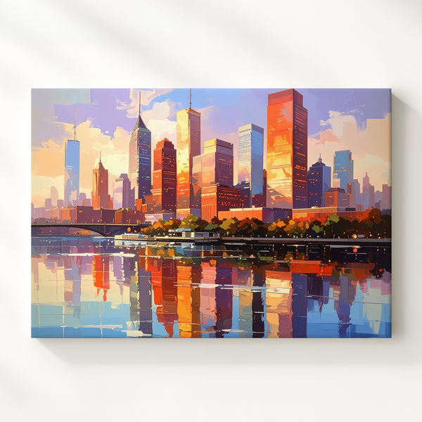 Golden Hour Skyline Canvas – Symmetrical Modern City Reflection Art - Gifitto