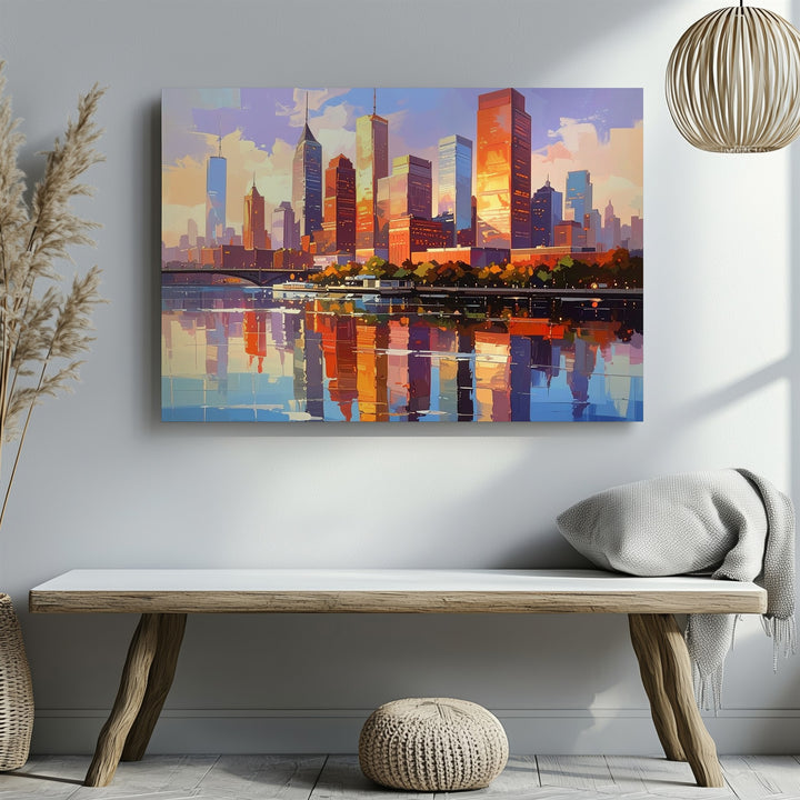 Golden Hour Skyline Canvas – Symmetrical Modern City Reflection Art - Gifitto