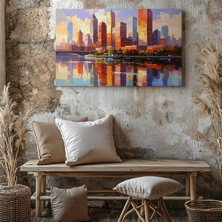 Golden Hour Skyline Canvas – Symmetrical Modern City Reflection Art - Gifitto