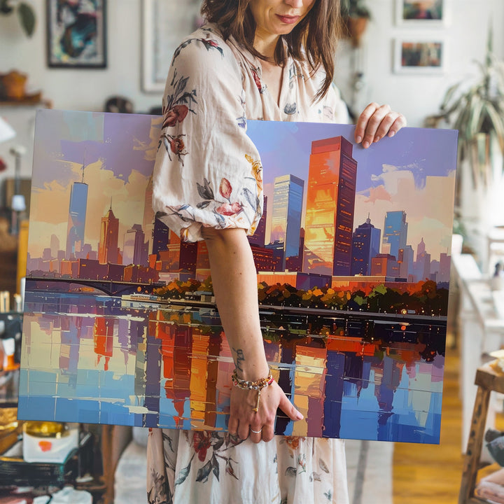 Golden Hour Skyline Canvas – Symmetrical Modern City Reflection Art - Gifitto