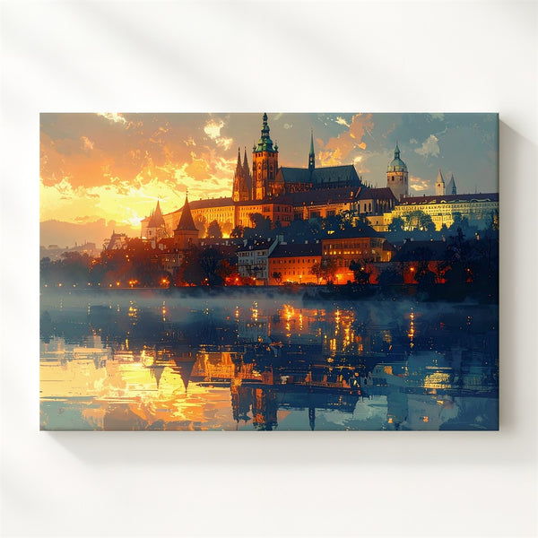 Twilight Castle Reflection Canvas – Romantic European Skyline at Dusk - Gifitto