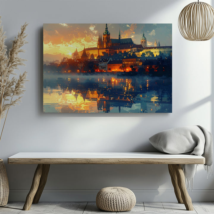 Twilight Castle Reflection Canvas – Romantic European Skyline at Dusk - Gifitto