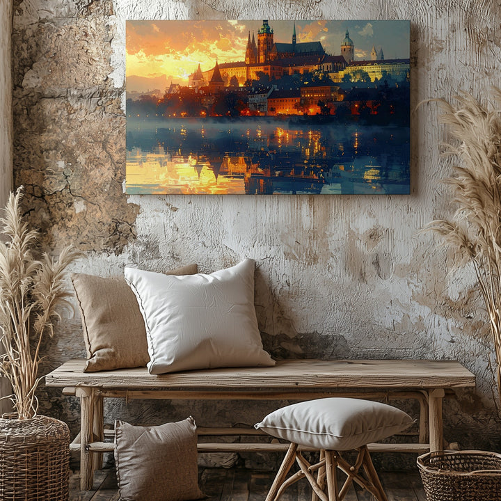Twilight Castle Reflection Canvas – Romantic European Skyline at Dusk - Gifitto