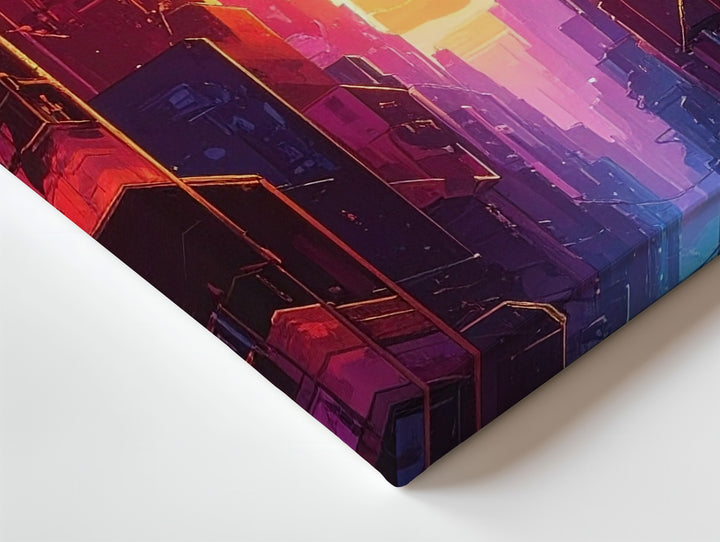 Magenta Skyline Core Canvas – Futuristic Urban Canyon with Glowing Light - Gifitto