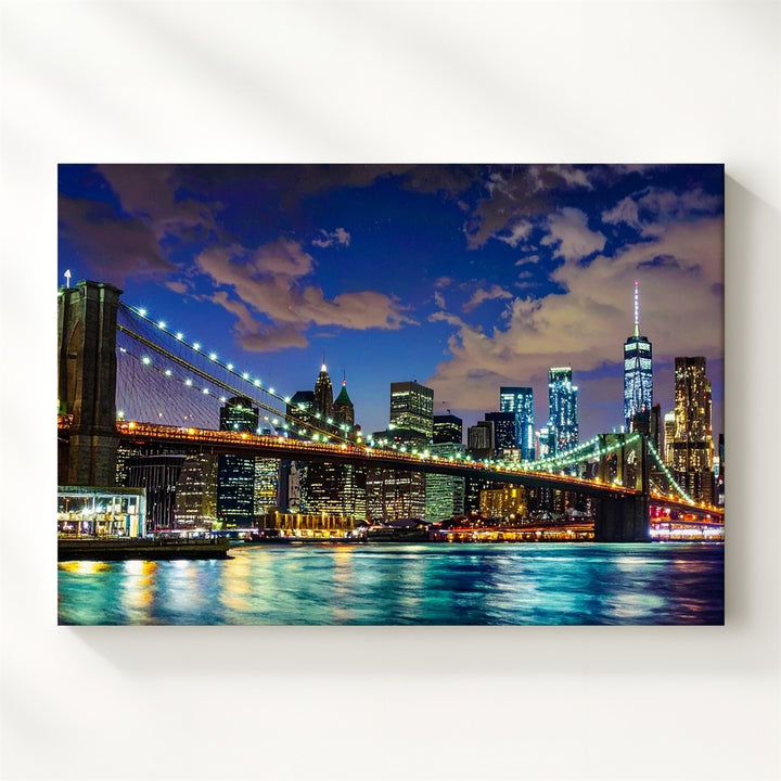 Brooklyn Bridge Night Canvas – Illuminated NYC Skyline over East River - Gifitto