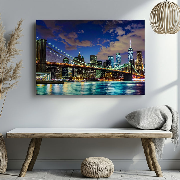 Brooklyn Bridge Night Canvas – Illuminated NYC Skyline over East River - Gifitto
