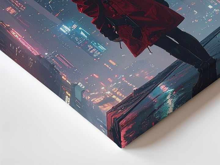 Cyber Sentinel Canvas – Futuristic Cityscape with Lone Figure & Neon Lights - Gifitto