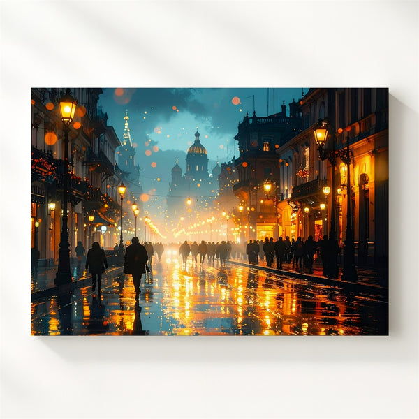 Golden Night Walk Canvas – Abstract City Street Reflections at Night - Gifitto