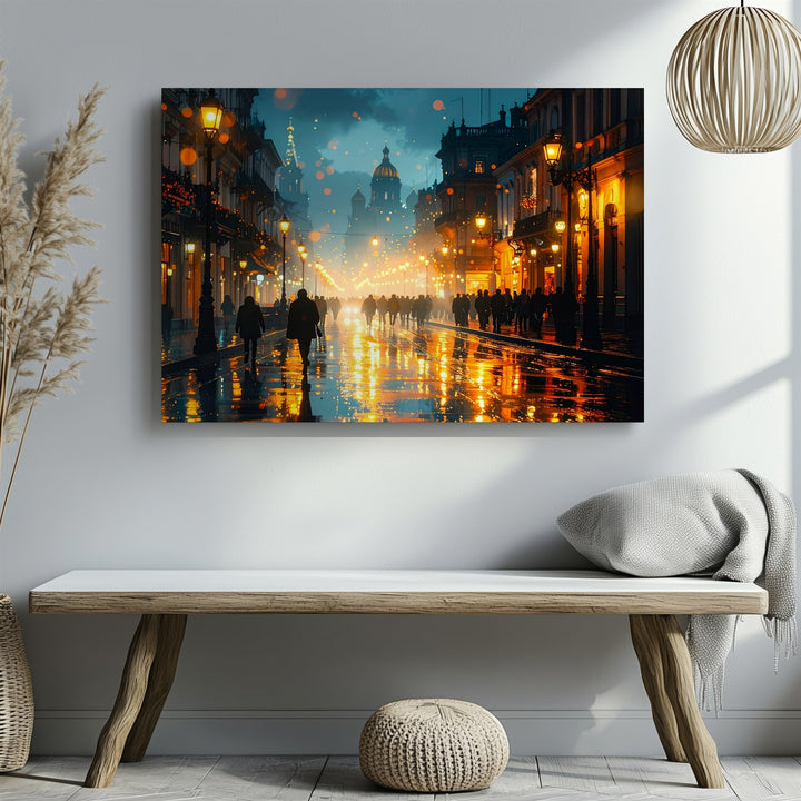 Golden Night Walk Canvas – Abstract City Street Reflections at Night - Gifitto