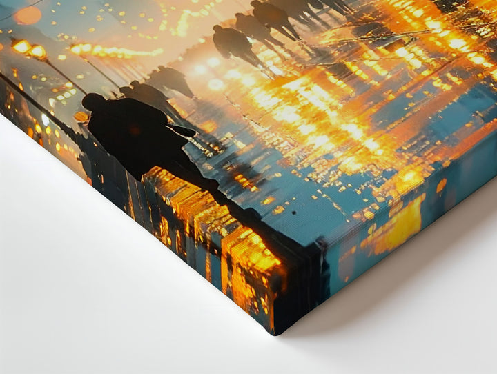 Golden Night Walk Canvas – Abstract City Street Reflections at Night - Gifitto