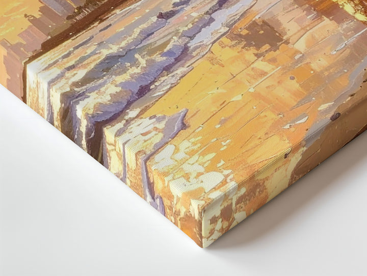 Sunset Shoreline City Canvas – Painterly Seascape with Modern Skyline - Gifitto