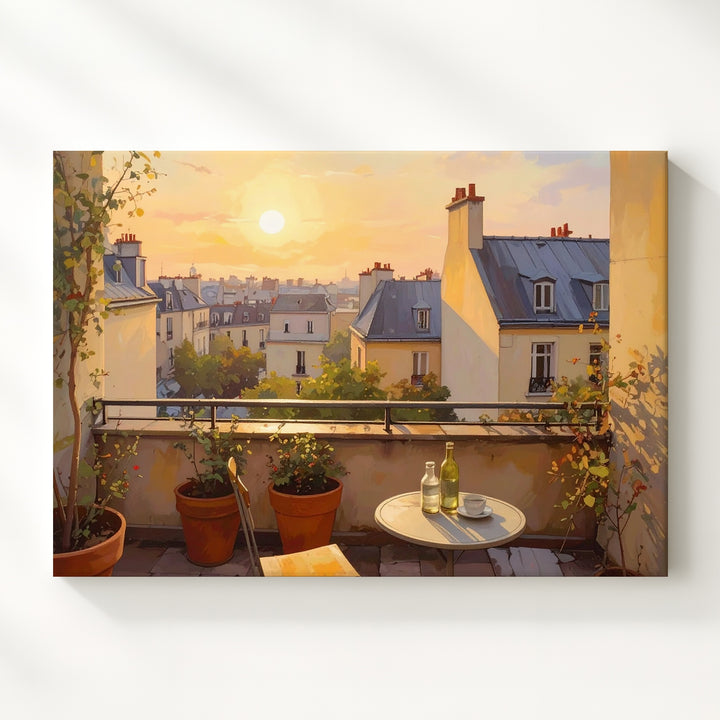 Golden Hour Terrace Canvas – European Rooftop View with Warm Light - Gifitto