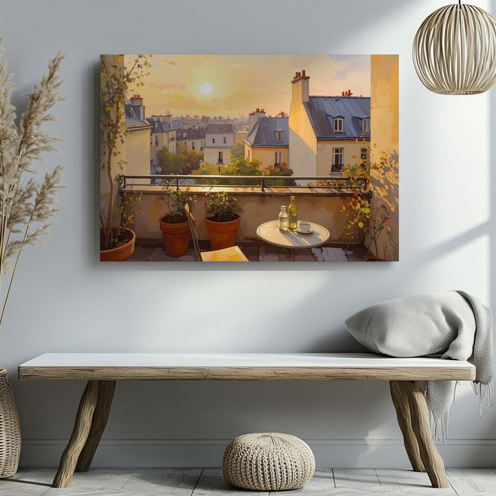 Golden Hour Terrace Canvas – European Rooftop View with Warm Light - Gifitto