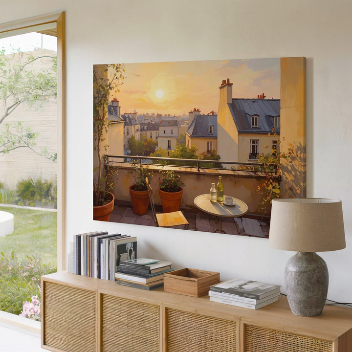 Golden Hour Terrace Canvas – European Rooftop View with Warm Light - Gifitto