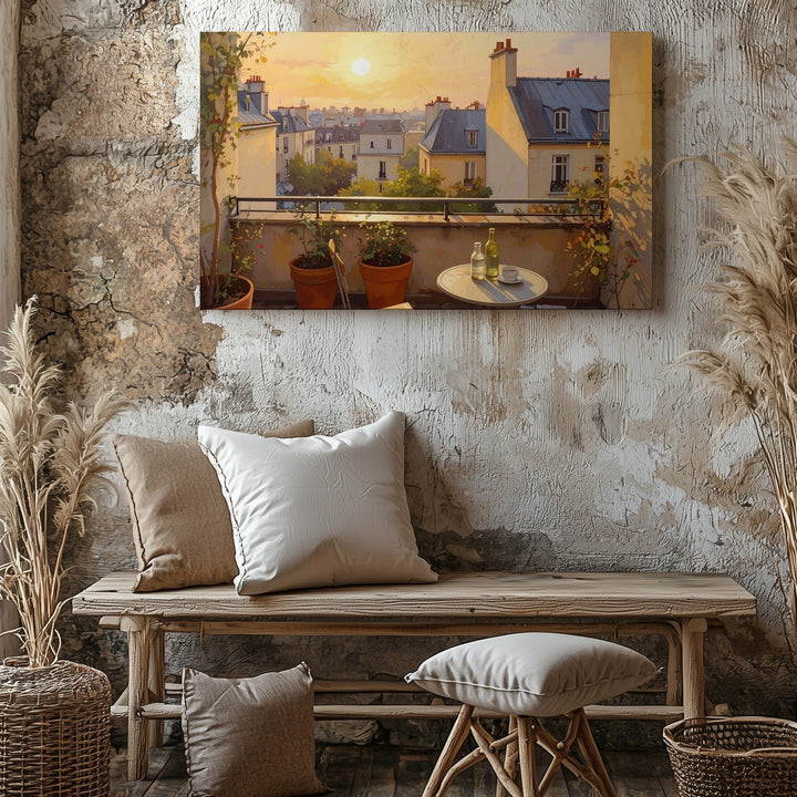 Golden Hour Terrace Canvas – European Rooftop View with Warm Light - Gifitto