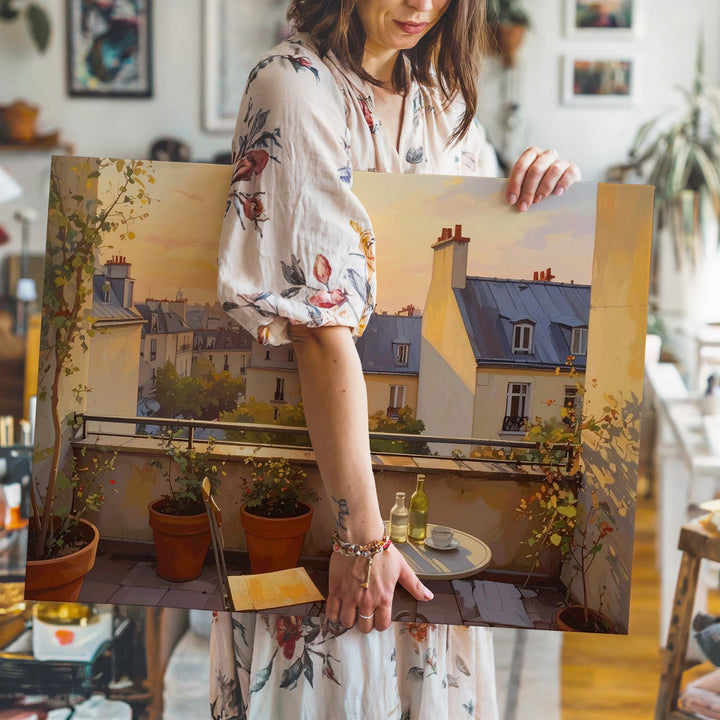 Golden Hour Terrace Canvas – European Rooftop View with Warm Light - Gifitto