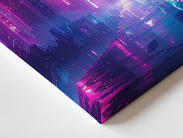 Neon Veil City Canvas – Futuristic Cyberpunk Skyline in Pink and Blue - Gifitto