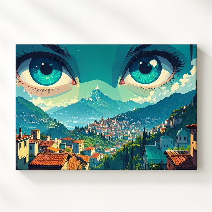 Eyes of the Valley Canvas – Surreal Landscape with Turquoise Gaze - Gifitto