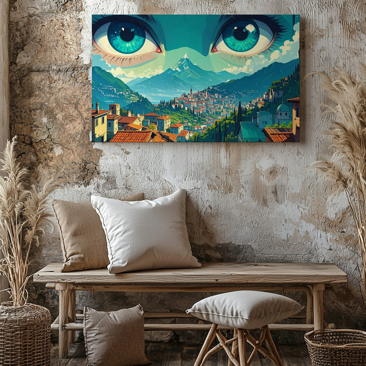 Eyes of the Valley Canvas – Surreal Landscape with Turquoise Gaze - Gifitto