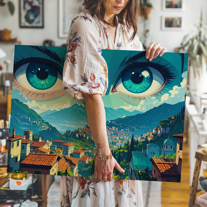 Eyes of the Valley Canvas – Surreal Landscape with Turquoise Gaze - Gifitto