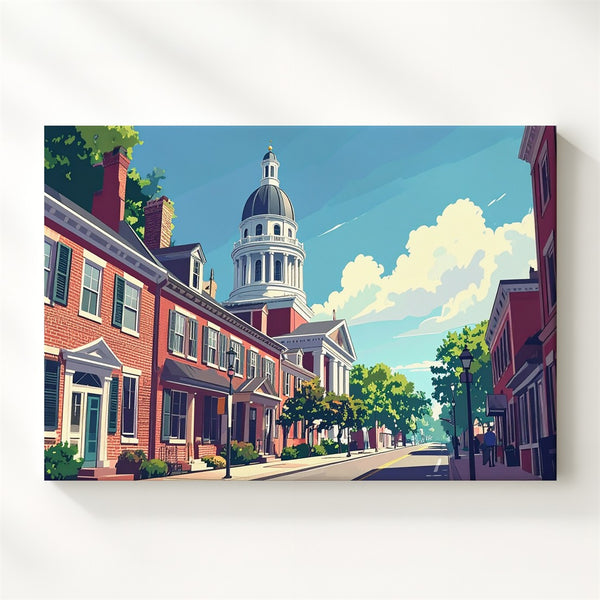 Colonial Main Street Canvas – Sunny Small-Town Americana Scene - Gifitto