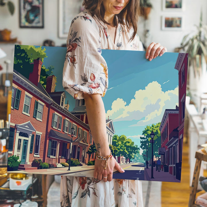 Colonial Main Street Canvas – Sunny Small-Town Americana Scene - Gifitto