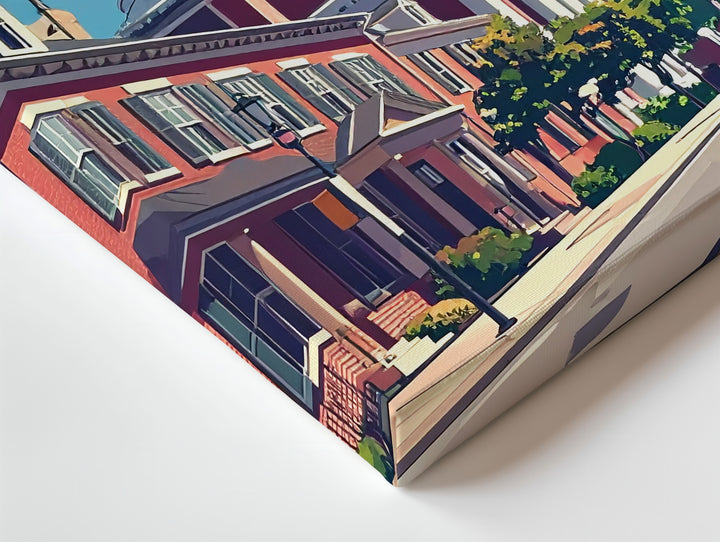 Colonial Main Street Canvas – Sunny Small-Town Americana Scene - Gifitto