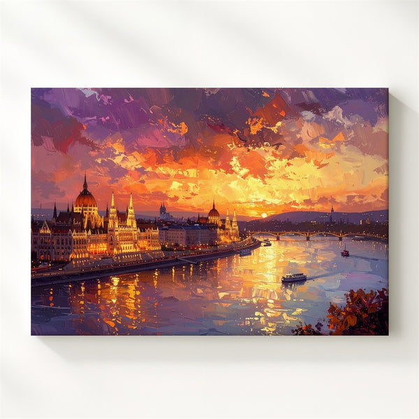 Twilight Parliament Canvas – Dramatic Riverfront Sunset in Budapest - Gifitto