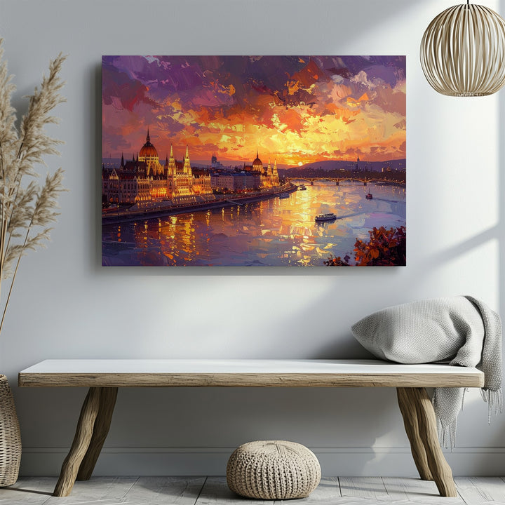 Twilight Parliament Canvas – Dramatic Riverfront Sunset in Budapest - Gifitto