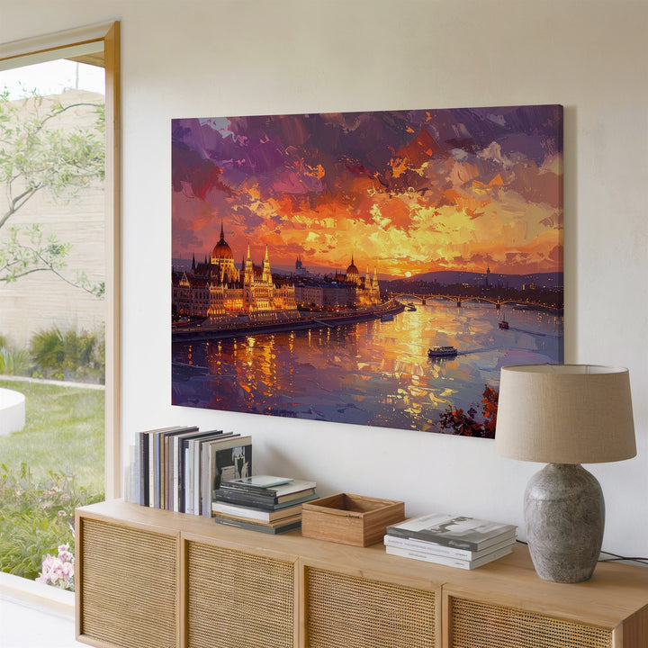 Twilight Parliament Canvas – Dramatic Riverfront Sunset in Budapest - Gifitto