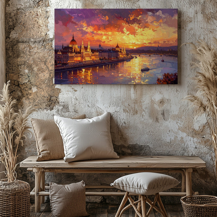 Twilight Parliament Canvas – Dramatic Riverfront Sunset in Budapest - Gifitto