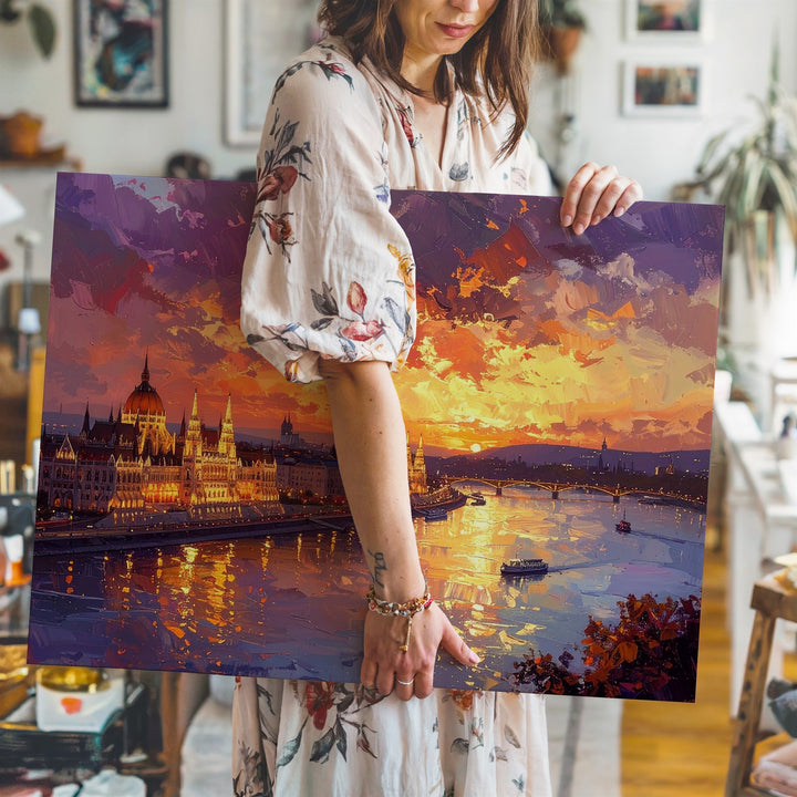Twilight Parliament Canvas – Dramatic Riverfront Sunset in Budapest - Gifitto