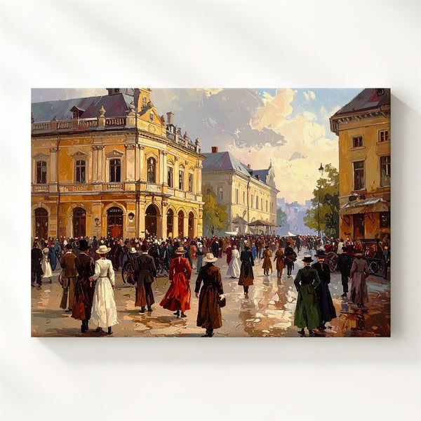 Golden Era Street Scene Canvas – 19th Century Plaza with Classical Charm - Gifitto