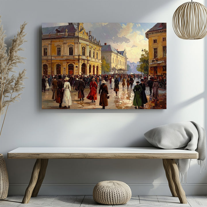 Golden Era Street Scene Canvas – 19th Century Plaza with Classical Charm - Gifitto