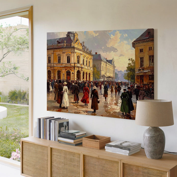 Golden Era Street Scene Canvas – 19th Century Plaza with Classical Charm - Gifitto