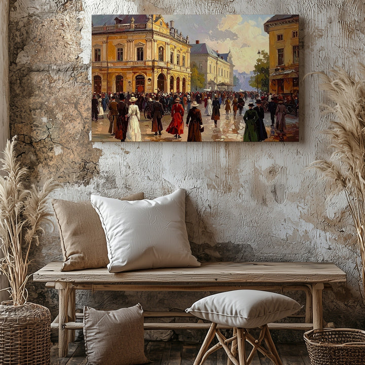 Golden Era Street Scene Canvas – 19th Century Plaza with Classical Charm - Gifitto