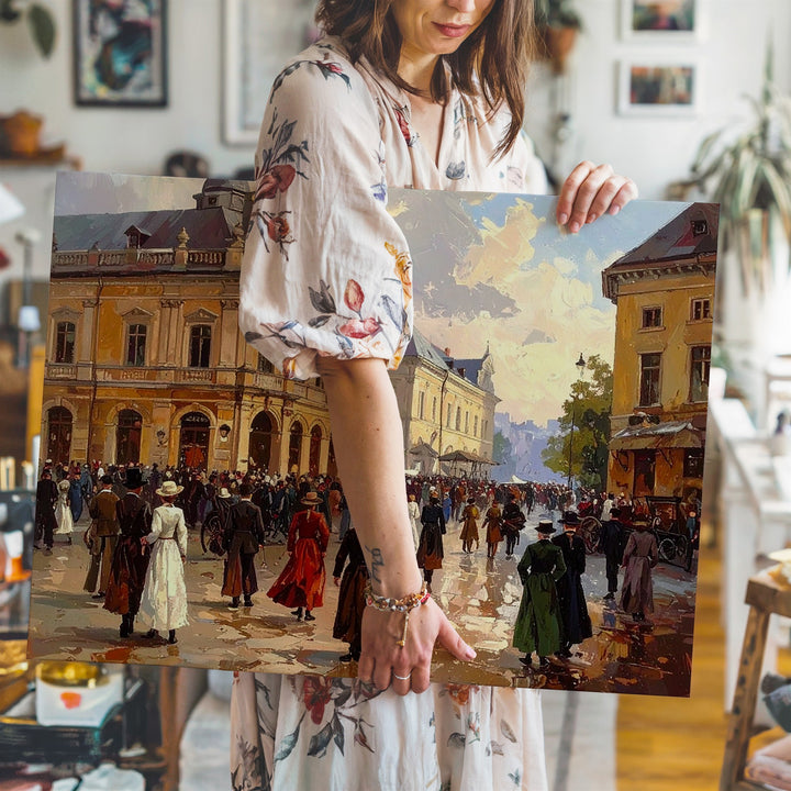 Golden Era Street Scene Canvas – 19th Century Plaza with Classical Charm - Gifitto