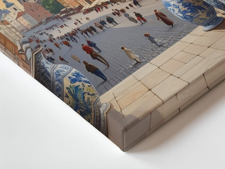 Golden Hour Archway Canvas – European Plaza View with Baroque Ceramics - Gifitto