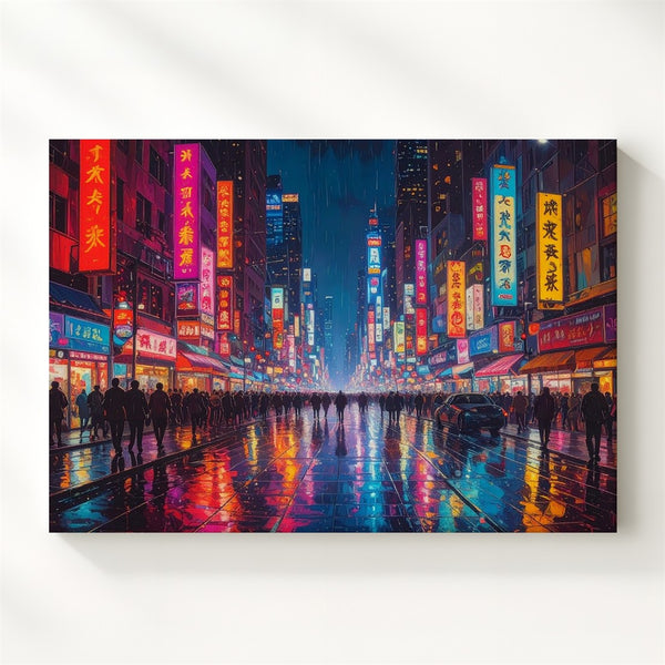 Neon Alley Rush Canvas – Cyberpunk Night Scene in Futuristic Asian Metropolis - Gifitto